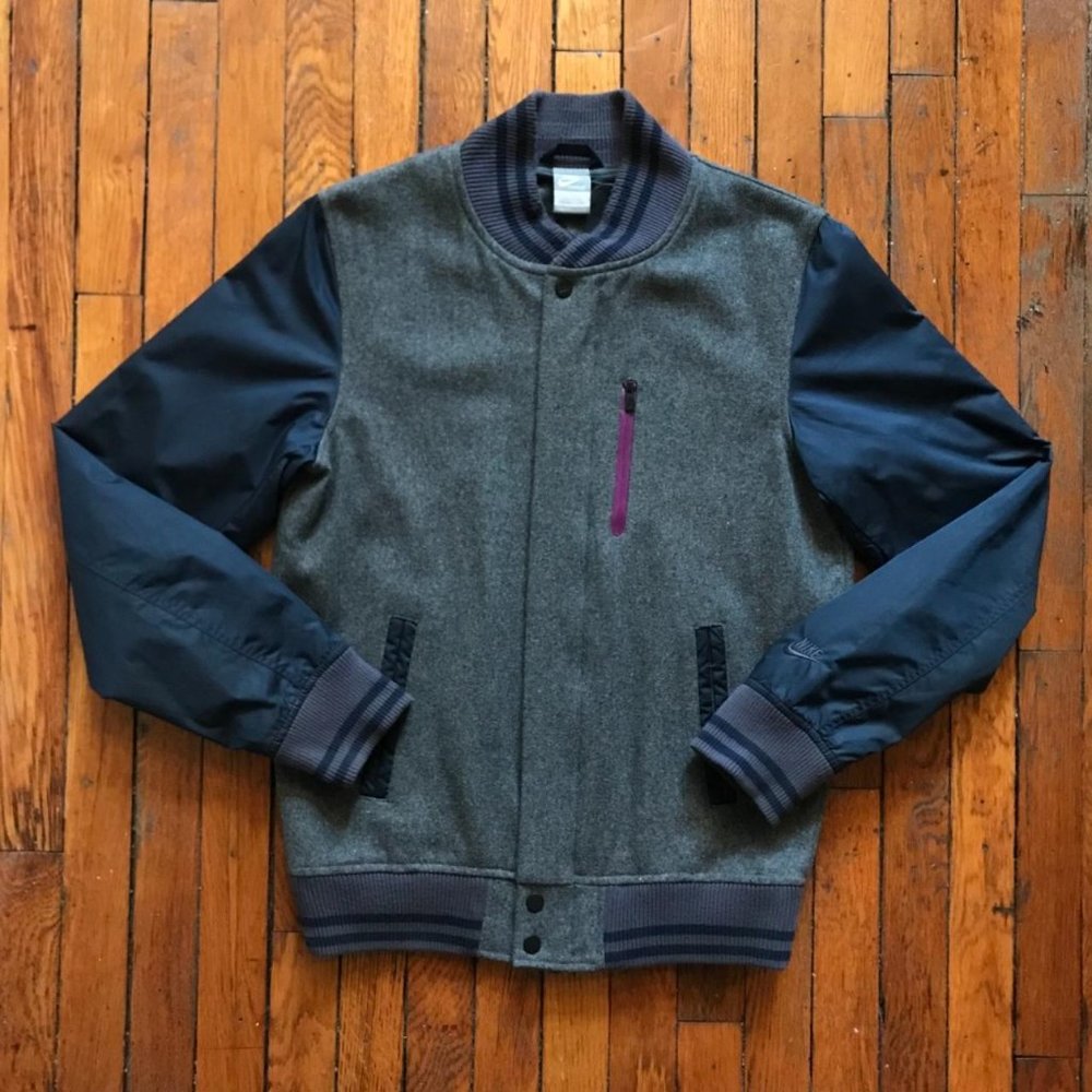 Rare Vintage Y2K Nike‎ Sportswear Mens Grey Navy Blue Purple Zip Varsity Jacket
